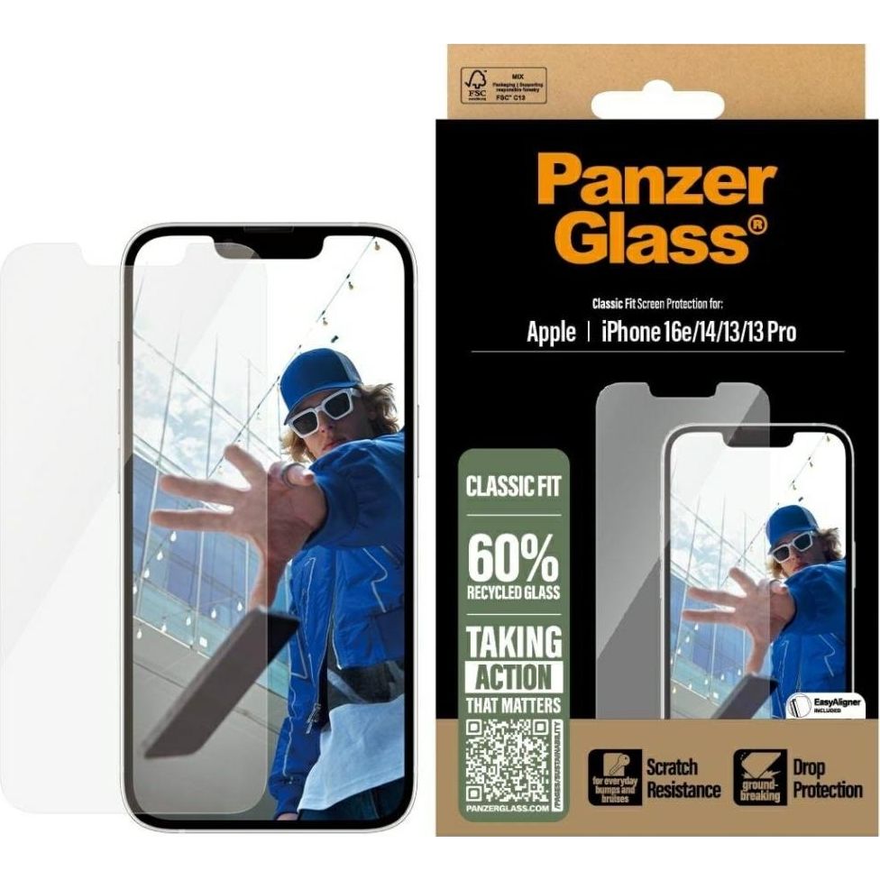 Szkło hartowane z aplikatorem PanzerGlass Classic Fit do iPhone 16e / 14 / 13 Pro / 13